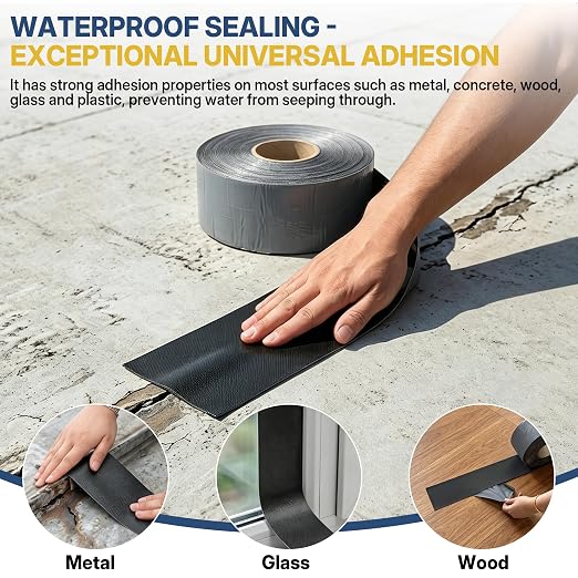 65.6ft X 4in EPDM Rubber Roofing Seam Tape, Self Adhesive Butyl Sealant Tape Waterproof Sealing Tape for Roof Patch & Repair, Peel and Stick Roofing Patch for RV, Pipe, Window Sill, Boat Sealing