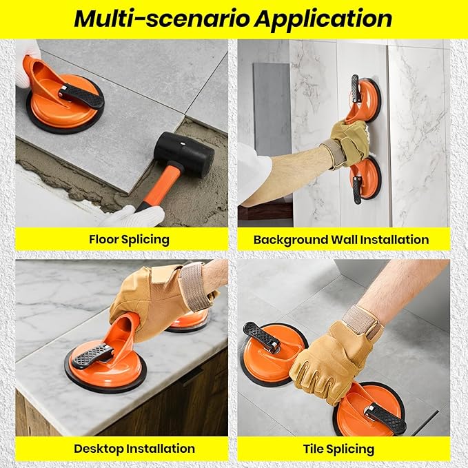 Saker Laminate Floor Gap Repair Tool,Suction Cup Lifter and Rubber Mallet,Floor Gap Repair Kit,for Floating Wood Floors and Moving Glasses (Light Orange)