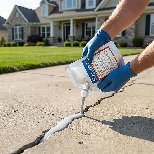 Self-Leveling Waterproof Concrete Crack Filler 2-Pack (2.21 lb), High Elasticity Repair Sealant Caulk for Driveway, Patio & Outdoor Concrete Joint Repair