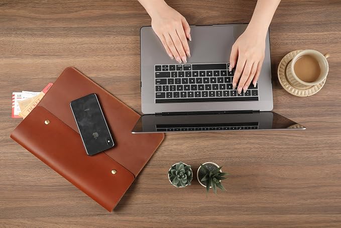 Leather Tablet Sleeve - 12.9 Inch iPad Sleeve, Document Holder Folio File Holder, Genuine Leather Laptop Sleeve Case for Protection and Style-Brown-Custom