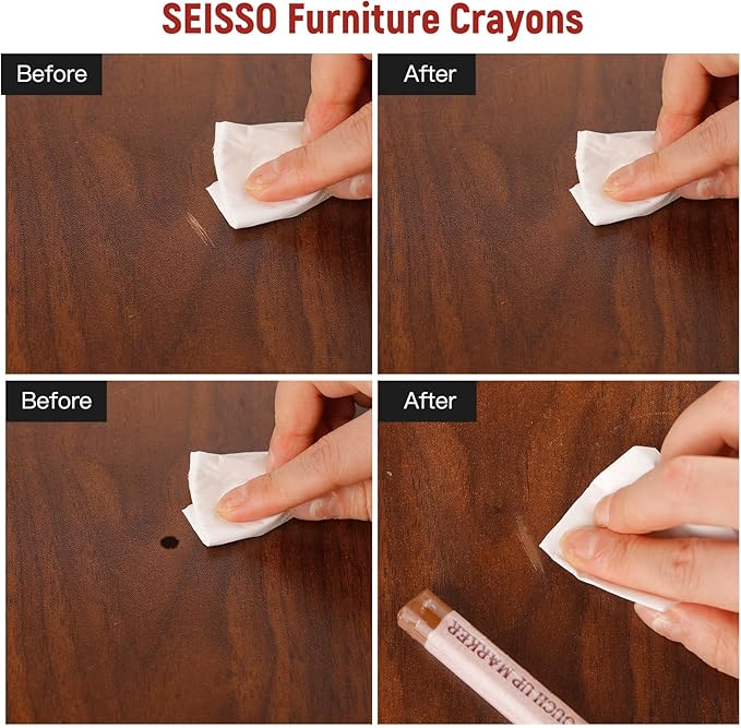 SEISSO Wood Filler Sticks- 6 Pcs, Furniture Repair Wax Crayons, Furniture Marking Repair - Scratch, Cracks, Hole, Table, Wood Floor, Guitar - Maple