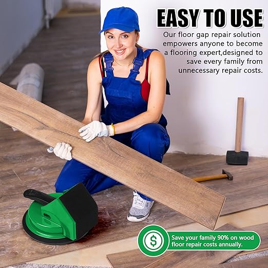 Floor Gap Fixer Tool 45°&90°Striking Surfaces Floor Gap Repair Tool Made of Iron & Enhanced Suction Cup with Slot Cutter and 5pcs Sticky Pads for Fixer Laminate/Vinyl Flooring Tools (Green)