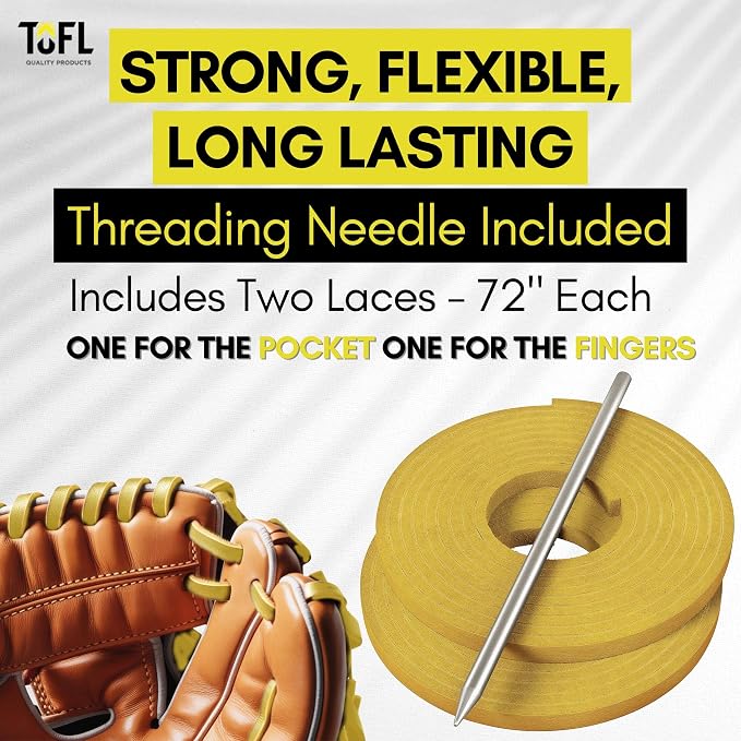 TOFL Softball and Baseball Glove Lace Kit | Mitt Lace Glove Repair Lacing Kit | 2 Leather Laces with Lacing Needle for Catchers Glove