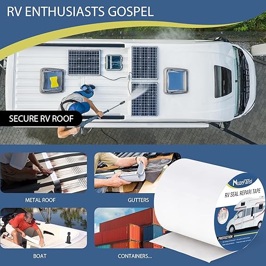 RV Roof Tape 6 Inch X 50 Feet 1Pack, UV & Weatherproof White RV Sealant Roofing Tape,Waterproof RV Tape for Camper Trailer Truck Stop Roof Window Boat Sealing Leak Repair