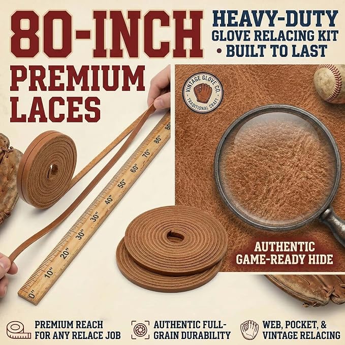 AliBall Baseball Glove Lace Kit - 2x80 Leather Laces w/Needle & Locks | Relacing Repair Kit for Baseball/Softball + Guide
