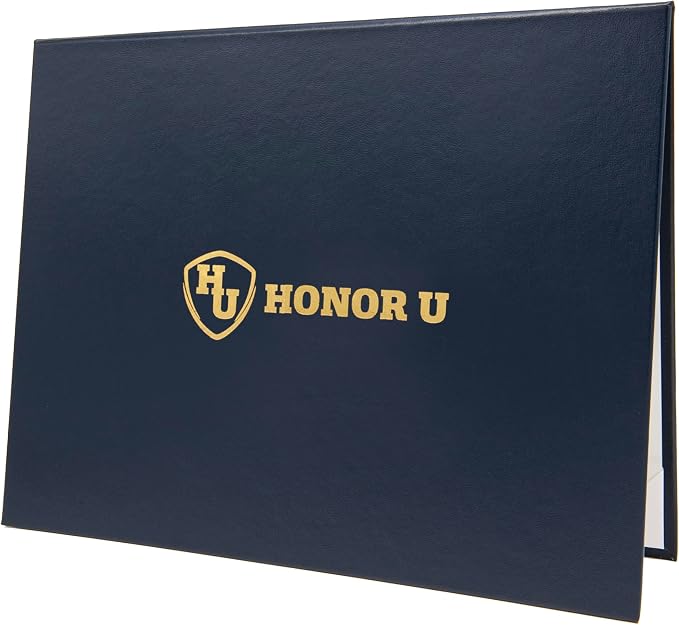 Navy Blue Faux Leather Document Cover 8.5x11 Letter Size | Tent-Style, Non-Padded with Metallic Foil Custom Printing | Professional Presentation for Awards, Diplomas and Certificates