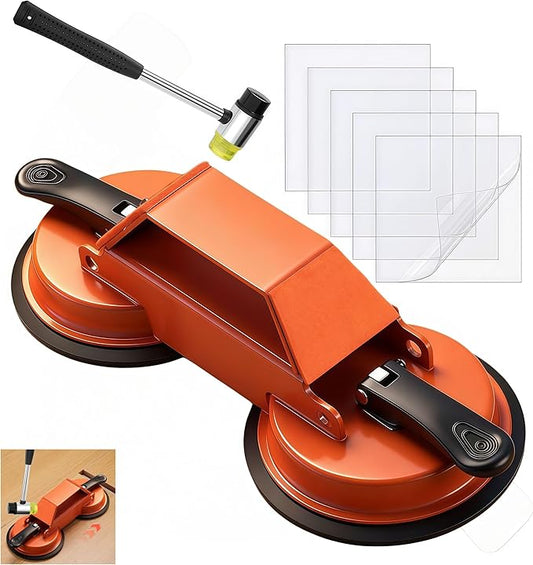Heavy Duty Floor Gap Fixer Tool, Iron Construction with Enhanced Suction Cup & 5 Sticky Pads+Rubber Mallet, 45° Striking Surface, Perfect for Laminate & Solid Wood Floor Gap Repair