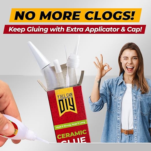 Y'allCanDiy Waterproof Super Glue for Ceramic 144 Pk x .7 Oz. (20g) - Ceramic Glue Repair for Pottery, No Smell After Cure. Best Cyanoacrylate Based Adhesive for China and Porcelain