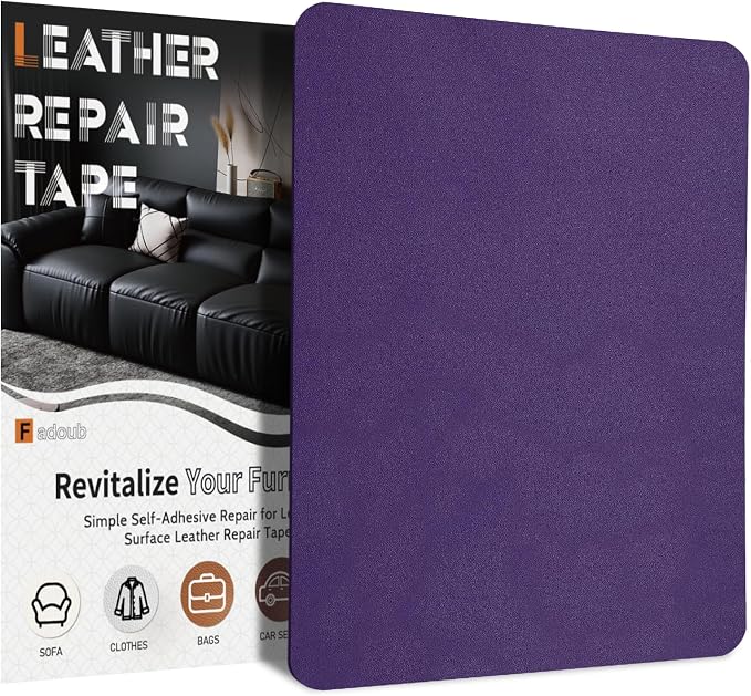 Fadoub Leather Repair Patch Tape Self-Adhesive, 8x11In Heavy Duty Vinyl Patch, Leather Repair Kit for Furniture, Sofa, Couch, Office Chair, Car Seat, Car Interior(Dark Purple-Fine Grain)