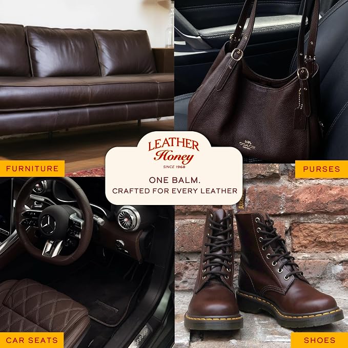 Leather Honey Brown Recoloring Balm: Color Restorer and Scratch/Scuff Remover for Furniture, Couches, Shoes & Boots, Auto Interiors and Accessories