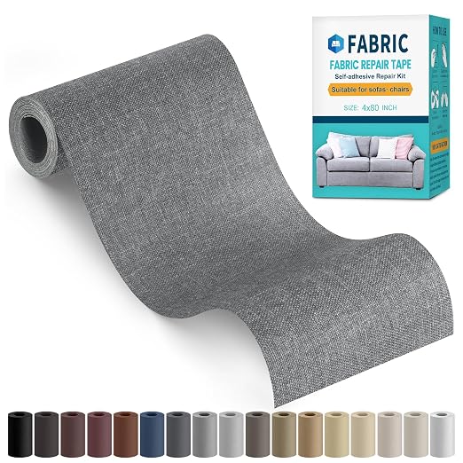 Fabric Repair Tape, Self-Adhesive Couch Patch Repair Fabric Patches for Furniture, Couch Repairing Kit Tape for Upholstery, Carpets, Chairs, Sofas, Pillows Linen 4x80 Inch Grey