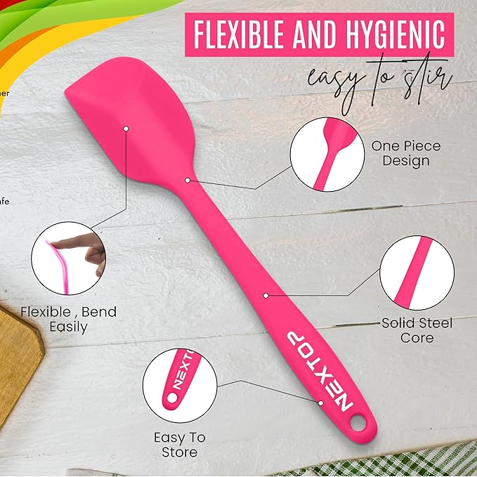 NEXTOP Silicone Spatula 8 Piece Set, Heat-Resistant Non-stick Rubber Spatulas Heat Resistant Seamless One Piece Design Non-Stick Flexible Scrapers Baking Mixing (11 Inches)