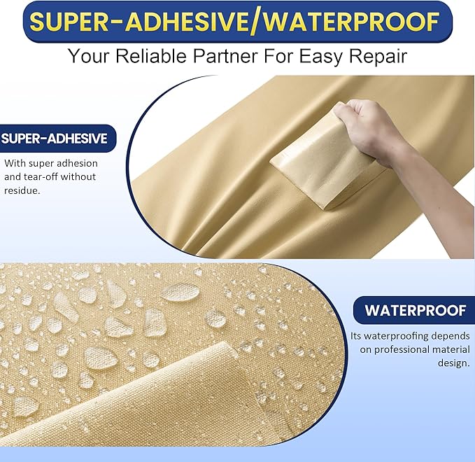 Self-Adhesive Canvas Repair Tape, 4" x 79" Waterproof Canvas Repair Patch, Fabric Patch Repairs Kit for Furniture, Tents, Sunbrellas, Boat Covers Awnings, Couches, Clothes, Bags Beige