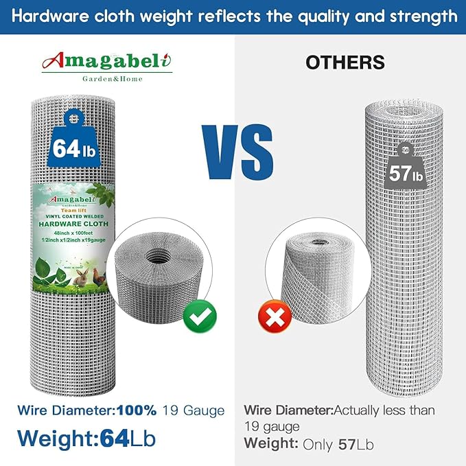 AMAGABELI GARDEN & HOME Hardware Cloth 1/2 Inch 48inch x 100ft 19 Gauge Chicken Wire Fence Weld Wire Fence Mesh Roll Garden Fencing Border Plant Support Poultry Netting Snake Fence Gopher Wire