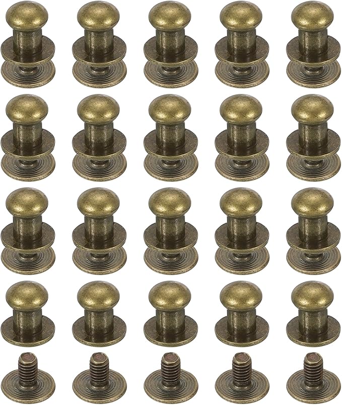 PATIKIL 6 mm Leather Rivets, 20 Sets Ball Head Stud Screw Back Round Head Button Chicago Screw Nipple Stud Rivet for Leather DIY Craft Handbag Belt Repairs, Bronze