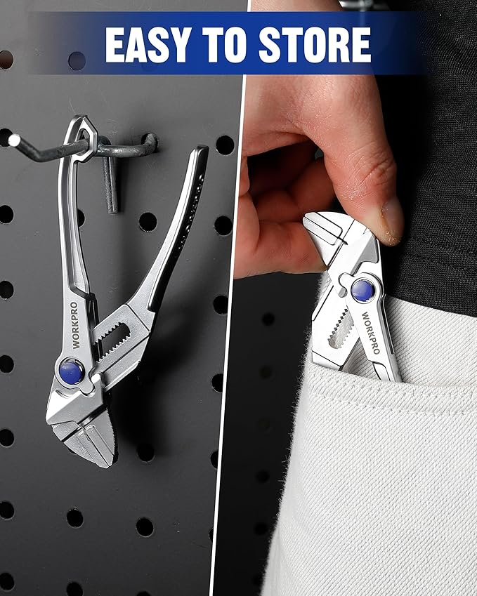 WORKPRO Mini Pliers Wrench, 4-Inch Smooth Jaw Pliers, High-Toughness Alloy Steel Adjustable Wrench Pliers with Smooth Parallel Jaws, Anti-Rust Coating, EDC Pliers for Tight Spaces & Versatile Use
