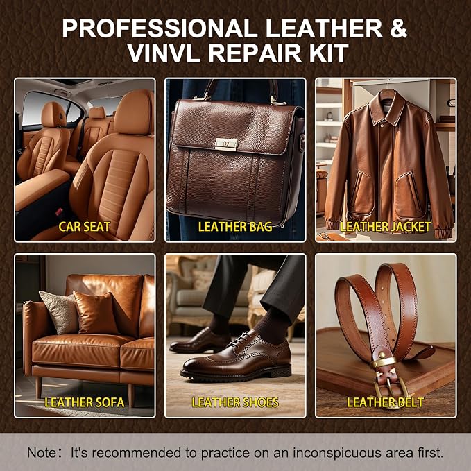 Leather Repair Kit - Restores Faux,Vinyl,Artificial and Real Leather,Sofa,Jacket,Car Seats and Purse.Professional Results,Repairs Burn Holes,Scratches,Tears (Brown)
