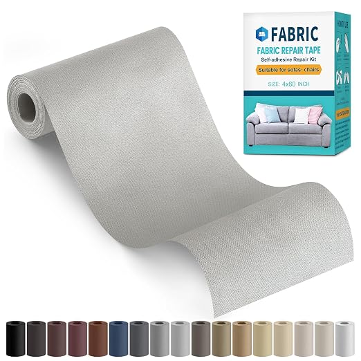 Fabric Repair Tape, Self-Adhesive Couch Patch Repair Fabric Patches For Furniture, Couch Repairing Kit Tape for Upholstery, Carpets, Chairs, Sofas, Pillows Microfiber velvet 4x79 Inch Khaki Grey