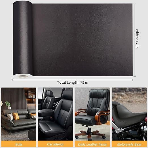 Leather Patches for Furniture,17x79 inch Large Self Adhesive Leather Repair Patch,Leather Patch Tape kit for Couch,Car Seat,Motorcycle Seat,Loveseat (Dark Brown(Fine-Grained), 17x79inch)