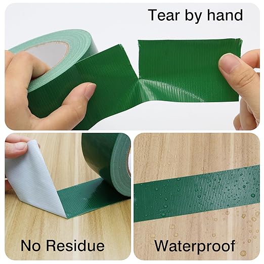 Duct Tape 1 Inch X 44 Yards, 8.5 mil Thickness, Heavy Duty Green Duct Tape, No Residue, Waterproof, Tear by Hand for Repairs, Industrial, Professional Use