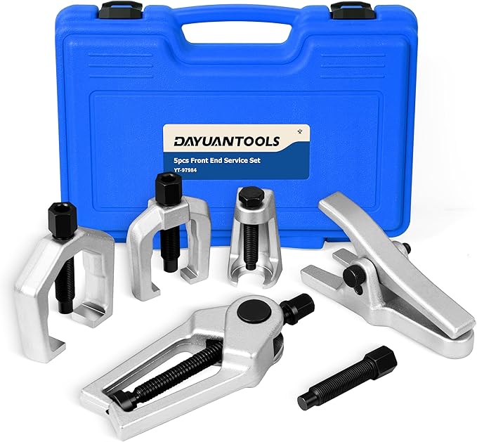 DAYUAN 5pcs Professional Front End Service Tool Kit Blue, Pitman Arm Puller, Ball Joint Separator Tie Rod Remover Tool with Case Blue
