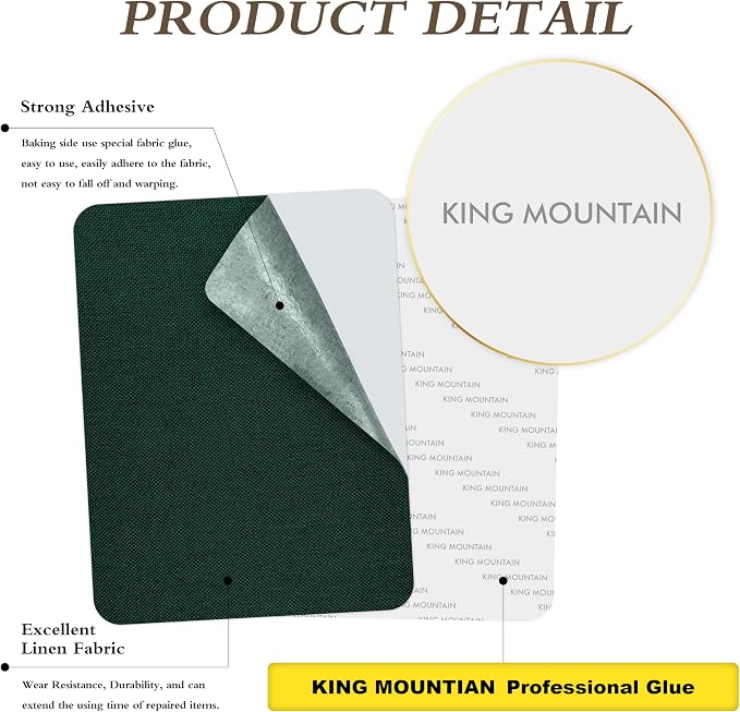 KING MOUNTAIN Coarse Linen Repair Patches, Self-Adhesive Linen Fabric Patches, 8X11 inch 2 PCS, Multi Color, Can be Used for Linen Sofa Repair (8" x 11"-2PCS,Dark Green)