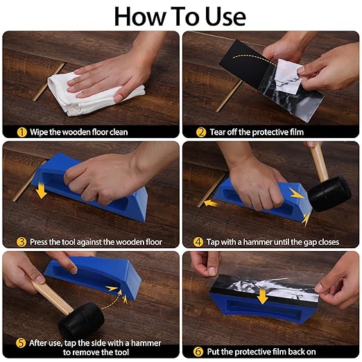 Floor Gap Fixer Tool – Easy Plank Grabber with Mallet & Washable Pads, Quick Flooring Tools for Laminate, Vinyl & Hardwood Repair at Home-Blue