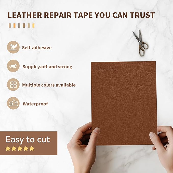 TIANLDD Leather Repair Tape,16 x 80 Inches Self Adhesive Leather Repair Patch，Leather Repair Kit for Furniture，Couches,Car Seats,Cabinets,Handbags(Brown-Litchi Grain)