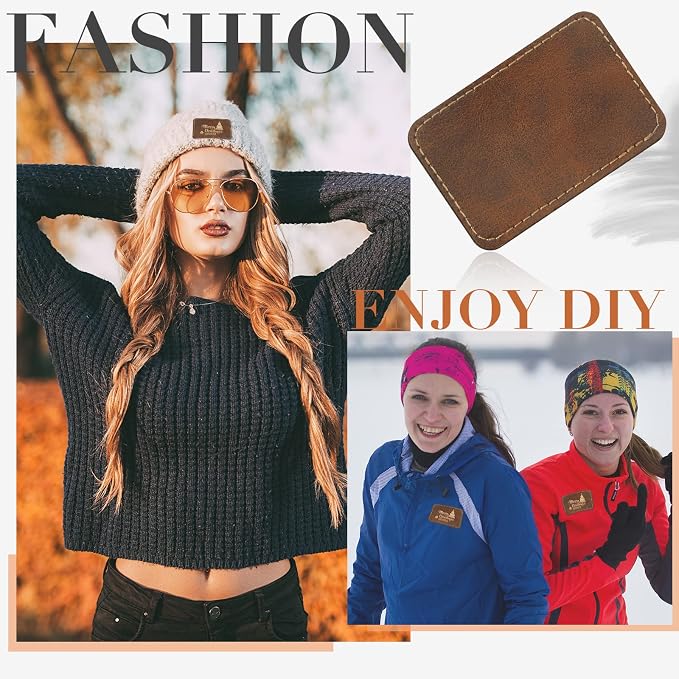 Dunzy 60 Pcs Leather Hat Patches Blank Leatherette Hat Patch with Adhesive Rectangle Laserable Leatherette Patch for Hats Custom Fabric Sew Laser Engraving DIY(Golden Brown,3 x 2 Inch)
