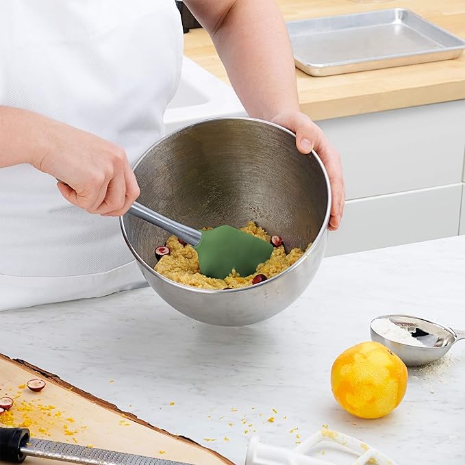 Tovolo Flex-Core Silicone Spatula Metal Handle for Scraping Bowls Mixing & Baking, Dishwasher Safe Heat Resistant Stainless Steel Silicone Spatula for Cast Iron & Nonstick Cookware, Pesto Green