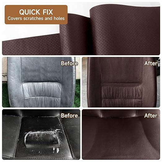Self Adhesive Leather Repair Patch Tape Kit, Perforated Leather Repair for Furniture Couch Sofa Car Seats Office Chair, Vinyl Repair Kit (Dark Brown, 15.7x59 inch)