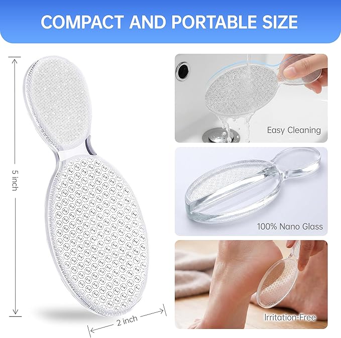 Nano Glass Foot File 8-Shaped Single-Side Callus Remover, Feet Scrubber Dead Skin & Heel Scraper for Cracked Heels, Professional Pedicure Tool for Women and Men
