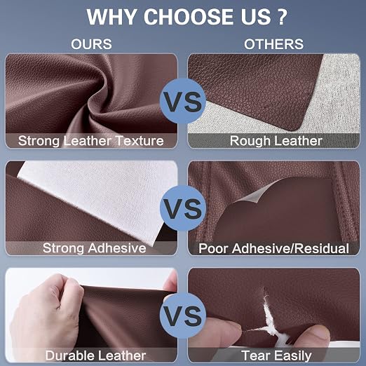 Self Adhesive Leather Repair Patch Kit, 31.4 in x 16 in Large Vinyl Leather Repair Tape for Furniture, Car Seat, Couch, Sofa, Chair Reddish Brown