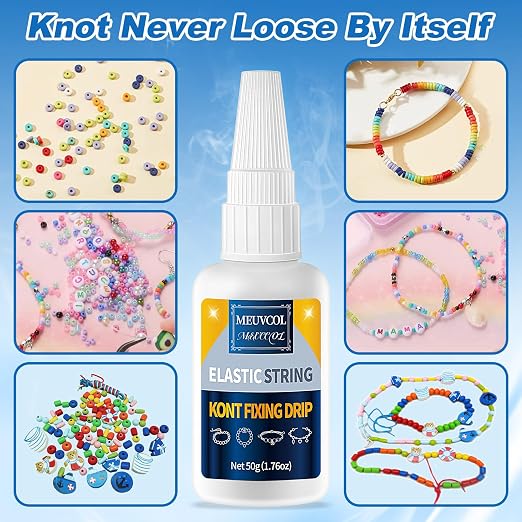 Meuvcol Jewelry Bracelet Glue for Elastic String Knot,2 Pcs Clear Clay Beads Glue for Bead Charms, Punctuation Beads, Jewelry Bracelet Making Supplies Kit for Plastic Bracelet Stretchy Cord (100g)