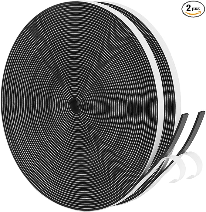 Yotache Thin Weather Stripping 1/4" x1/16, Foam Gasket Seal Tape for Window, Sliding Door Jamb, Speaker, Dashboard, 2 Strips x 33 Ft Each, Total 65 Feet Long