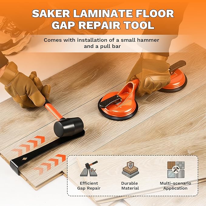 Saker Laminate Floor Gap Repair Tool,Suction Cup Lifter with Rubber Mallet and Wider Heavy Duty Pull Bar,Floor Gap Repair Kit,for Moving Glasses and Floating Wood Floors