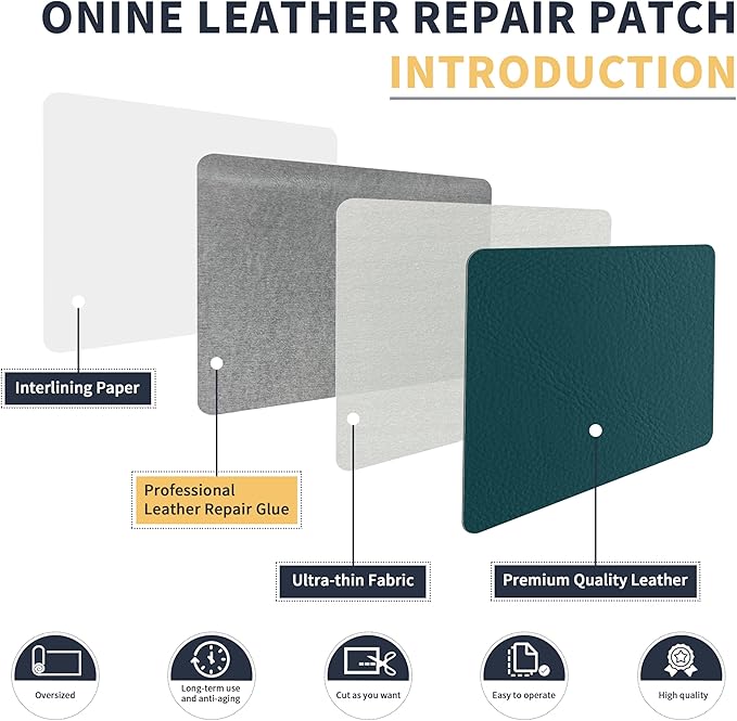 ONine Leather Repair Patch，Leather Repair Tape, 12 x 48 inches Leather Repair Patch for Furniture,Vinyl Repair kit，Leather Couch Patch，for Sofas, Furniture, car Seats, (Turquoise Blue-Litchi Grain)