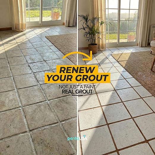 PentaUSA Tile Grout Repair Kit - Beige Brown Premixed Acrylic Sanded Grout, Water-Resistant Grout Filler for Bathroom&Shower, Kitchen Floor, Fast Drying, with Applicator, 13.4 oz (380g)