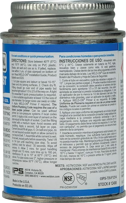 Weld-On 12498 735 Wet 'N Fast Medium-Bodied High Strength PVC Cement - Extremely Fast Setting and Low-VOC, Blue, 1/4 Pint (4 fl oz)