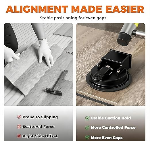 Floor Gap Fixer Tool, Cast Aluminum, Heavy Duty Flooring Repair Kit with Vacuum Suction Cup for Laminate, Vinyl, Wood and Tile Floors (Black)