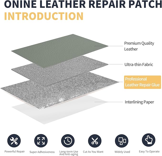 ONine Leather Repair Patch，Leather Repair Tape, 3 x 60 inches Leather Repair Patch for Furniture,Vinyl Repair kit，Leather Couch Patch，for Sofas, Furniture, car Seats(Blue Gray-Litchi Grain)
