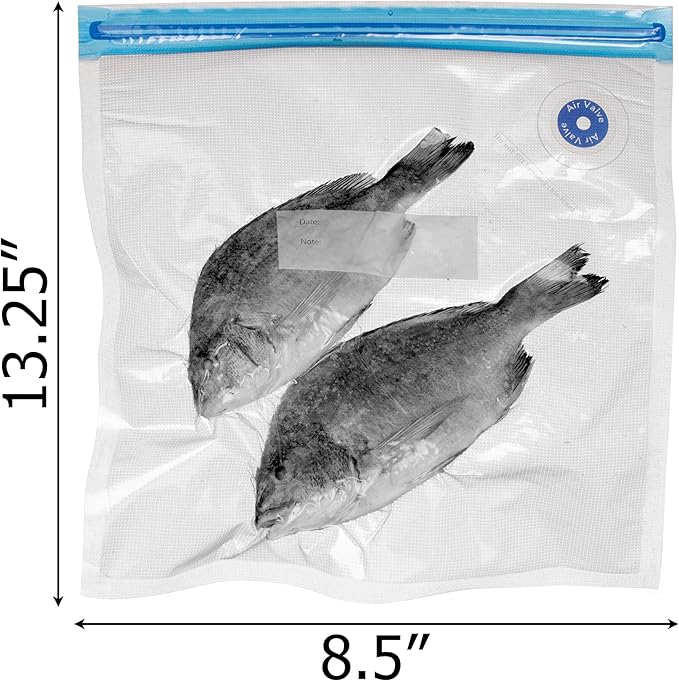 Basicwise 9" x 13" Set of 12 Reusable Airtight and Resealable Food Storage Bags Durable & Convenient Solution for Fruits Fresh Vegetables Cooked Meals & Leftovers Compatible with Most Vacuum Sealers