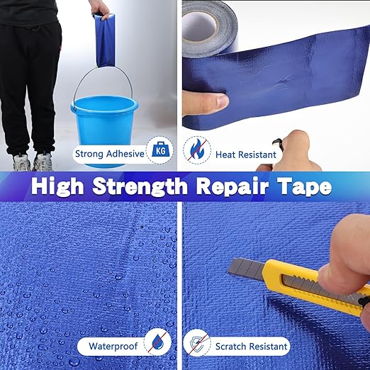 4.5Inch × 40FT RV Awning Repair Tape with Scissors, Outdoor Heavy Duty Repair Tape for Tarp, Tent, Boat Cover, Canvas, Sail Tape, Waterproof, UVproof and Heat-resistant Tear Repair Pctch Kit (1, Blue)