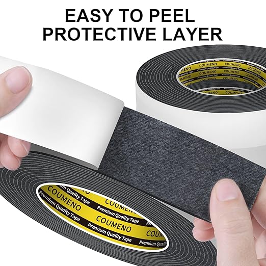 Single Sided Strong Self-Adhesive Foam Tape Strips 1inX16.4FT, Black Weather Stripping for Door/Window Seal, Gap Insulation, DIY Homeowners Easy Install (0.12in Thickness)