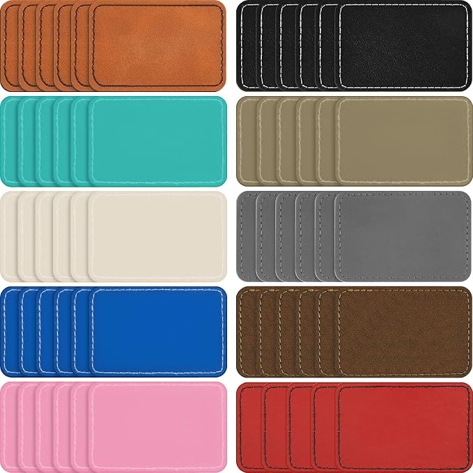 Dunzy 60 Pcs Leather Hat Patches Blank Leatherette Hat Patch with Adhesive Rectangle Laserable Leatherette Patch for Hats Custom Fabric Sew Laser Engraving DIY(Bright Colors,3.5 x 2.5 Inch)