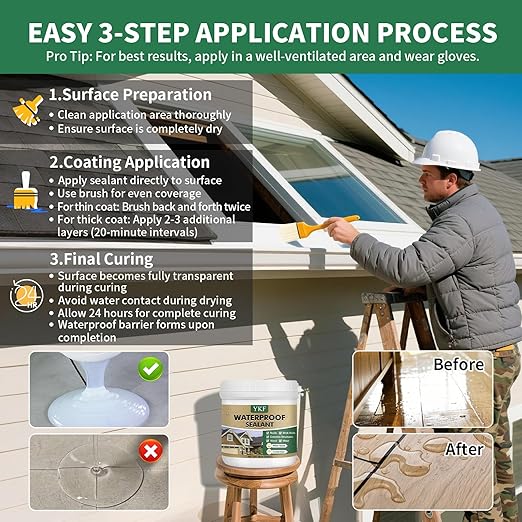YKF Transparent Waterproof Sealant 16 Oz, Clear Water-Based Invisible Leak Repair Coating for Roofs, Walls, Bathroom, Shower, Kitchen, Indoor & Outdoor Waterproof Coating