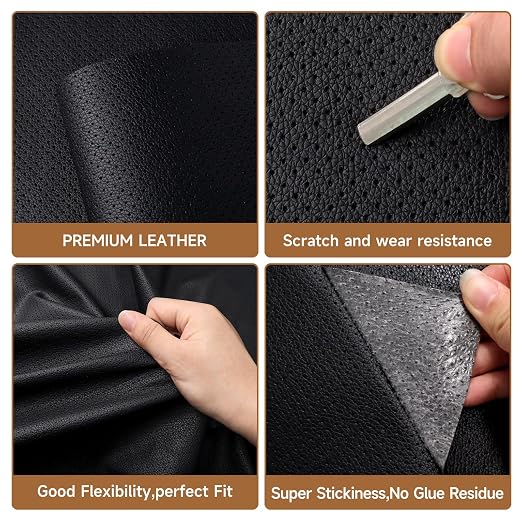 Self Adhesive Leather Repair Patch Tape Kit, Perforated Leather Repair for Furniture Couch Sofa Car Seats Office Chair, Vinyl Repair Kit (Black, 7.8x11.8 inch)
