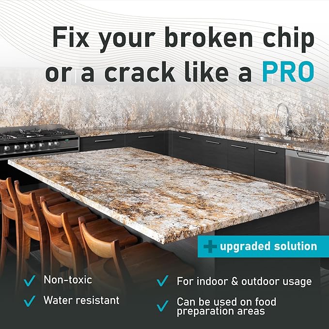 NNREPAIR Granite Repair Kit (Clear/Transparent) I Suitable for Most Repairs I Also for Tile, Countertop, Fiberglass, Porcelain & Ceramic Surfaces I Fix Broken Chips & Cracks in Minutes