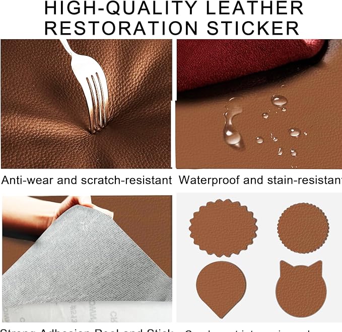 Leather Repair Patch Tape,16x63 inch Self Adhesive Leather Patches for Furniture,Vinyl Repair Kit for Couches,Car Seats,Sofas,Office Chairs,Light Brown