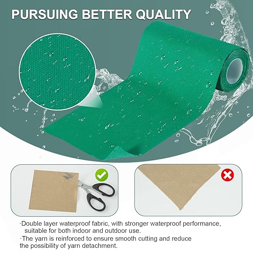Linen Canvas Repair Tape, 4×63 Inches Green Waterproof Self-Adhesive Patch for Outdoor Gear, Durable Fabric Tape for Boat Covers, Tents, Couch, Sofas, Sun Shades, Awnings, and Lounge Chairs